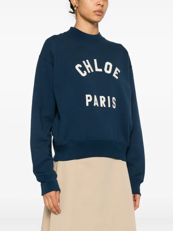 CHLOE クロエ ロゴプリント モックネック スウェットシャツ Chloé モックネック スウェットシャツ | ブルー | FARFETCH JP
