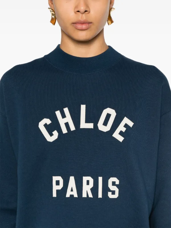 Chloe クロエ コットン フリース モックネック スウェット ロゴ Chloé モックネック スウェットシャツ | ブルー | FARFETCH JP