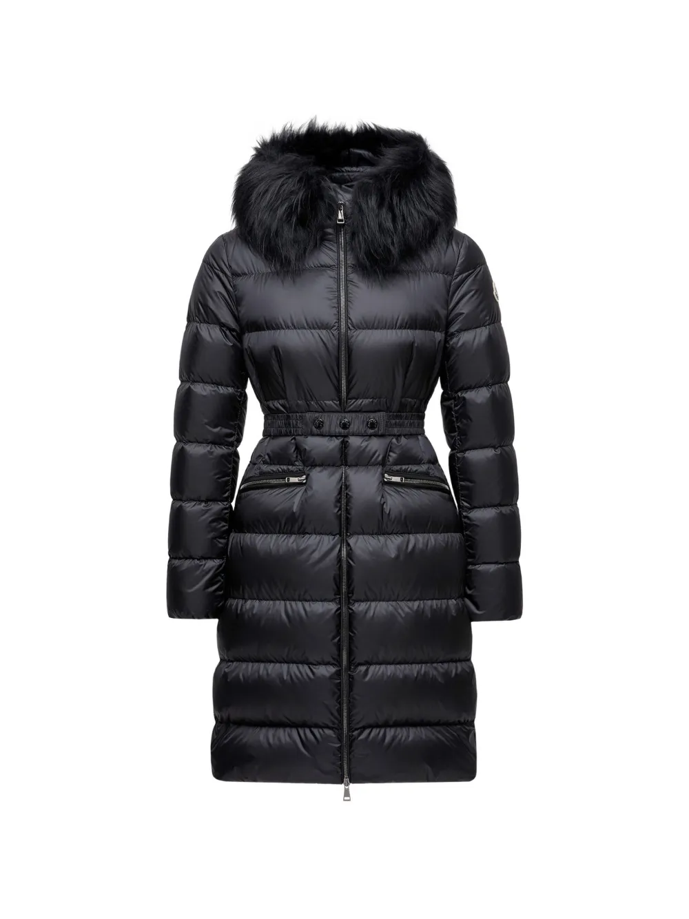 Moncler Boedic hooded shearling-trimmed long down jacket
