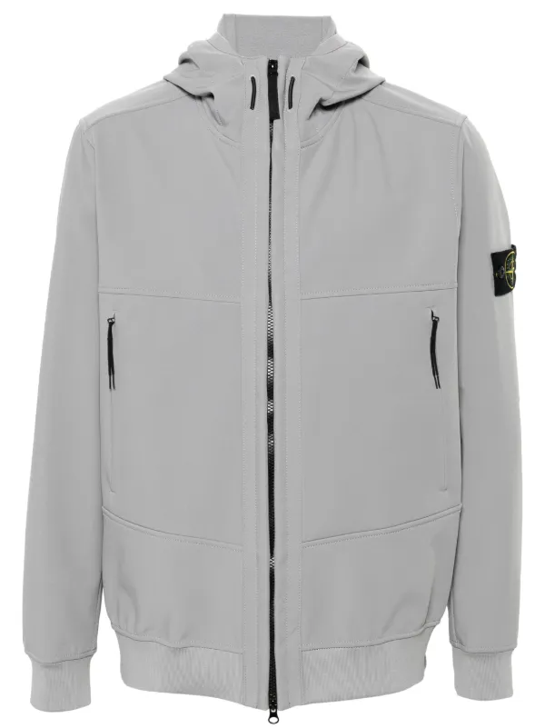 Stone Island Compass badge Hooded Jacket Grey FARFETCH CA