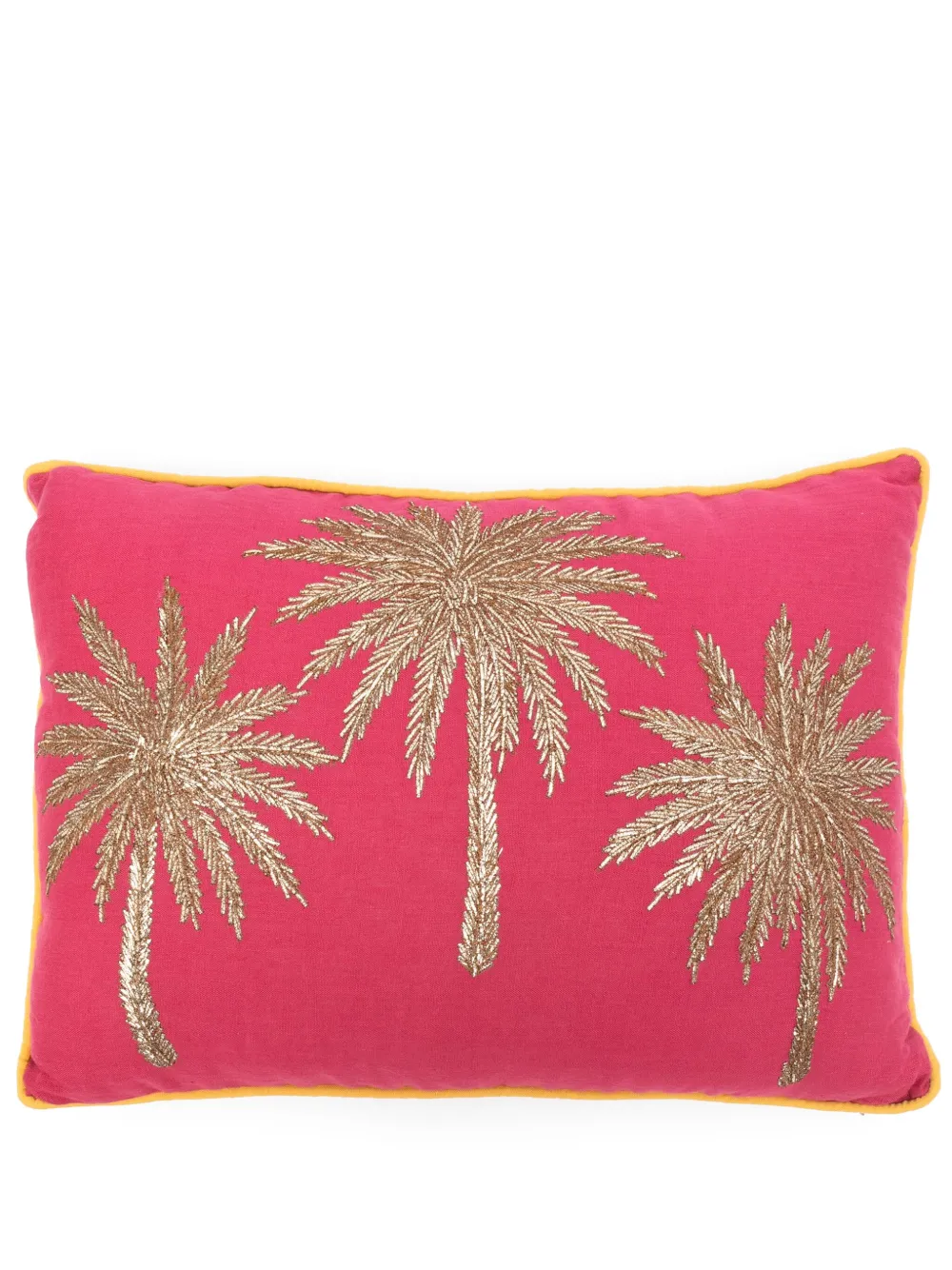 Les-Ottomans hand-embroidered linen cushion (57cm x 41cm) | Pink | Image 1