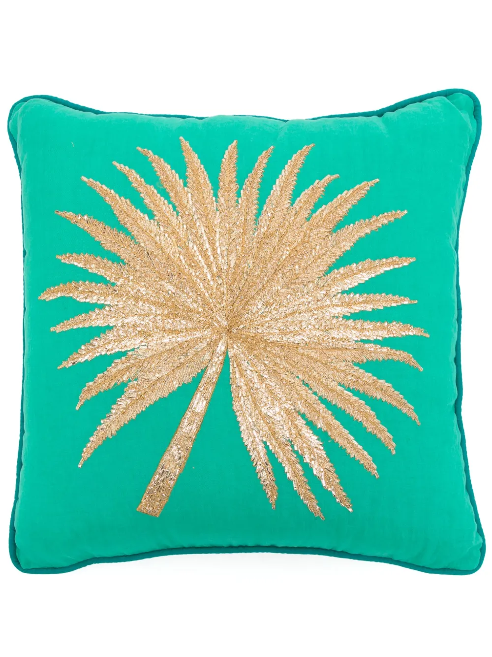 Les-Ottomans coussin en lin à broderies (48 cm x 48 cm) | vert | Image 1