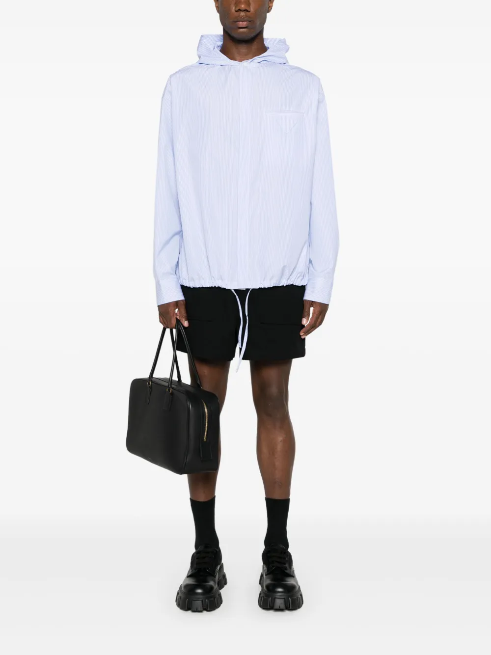 Prada triangle-logo hooded shirt - Blauw