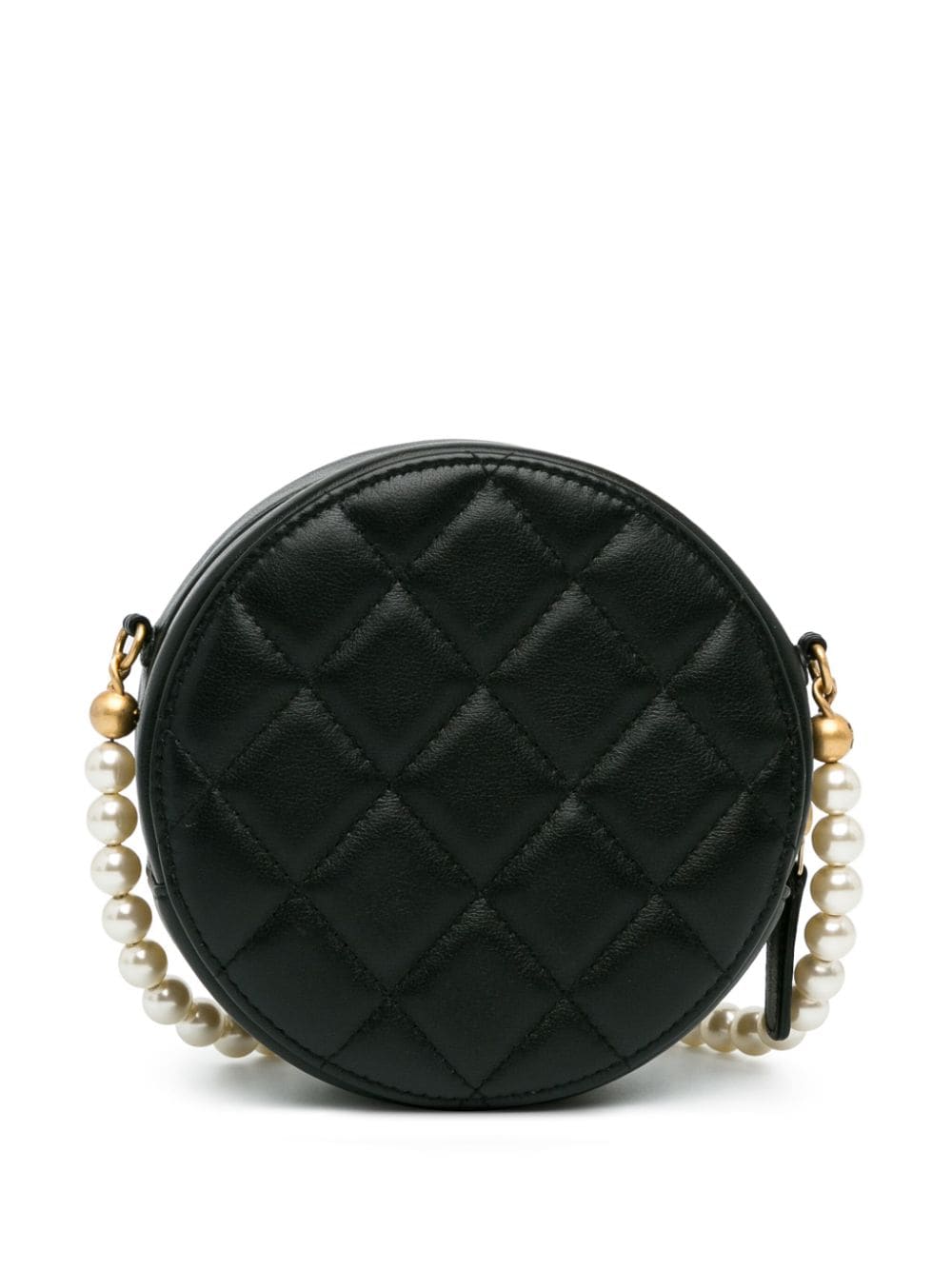 CHANEL Pre-Owned 2021 gewatteerde kalfsleren About Pearls ronde Clutch with Chain crossbodytas - Zwart