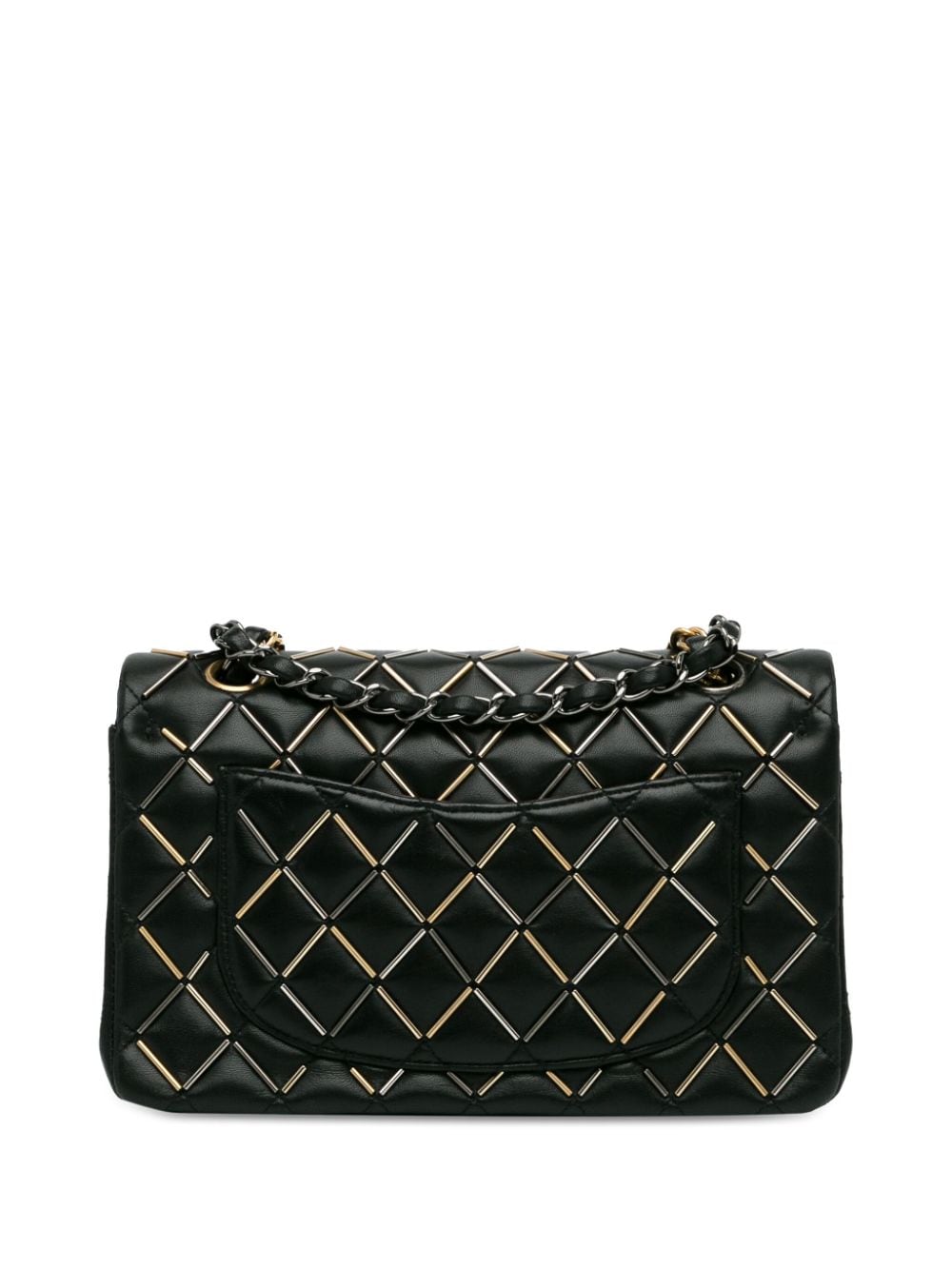 CHANEL Pre-Owned 2020 kleine Classic verfraaide lamsleren Double Flap schoudertas - Zwart