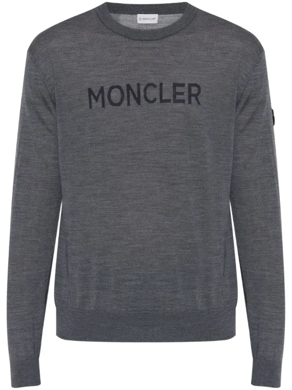 Moncler logo print Wool Jumper Grey FARFETCH HK