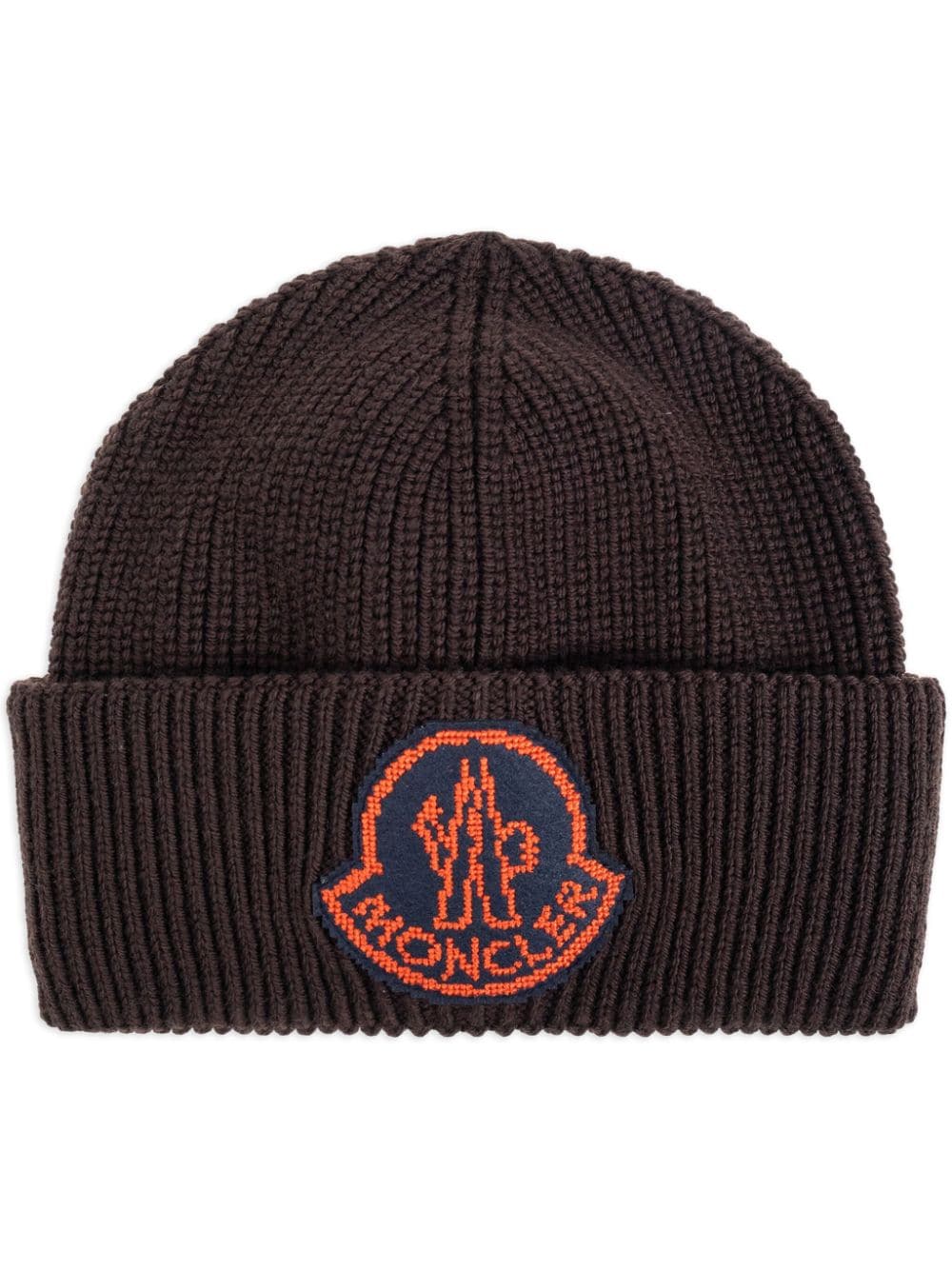 Moncler Logo-patch Wool Beanie In Brown