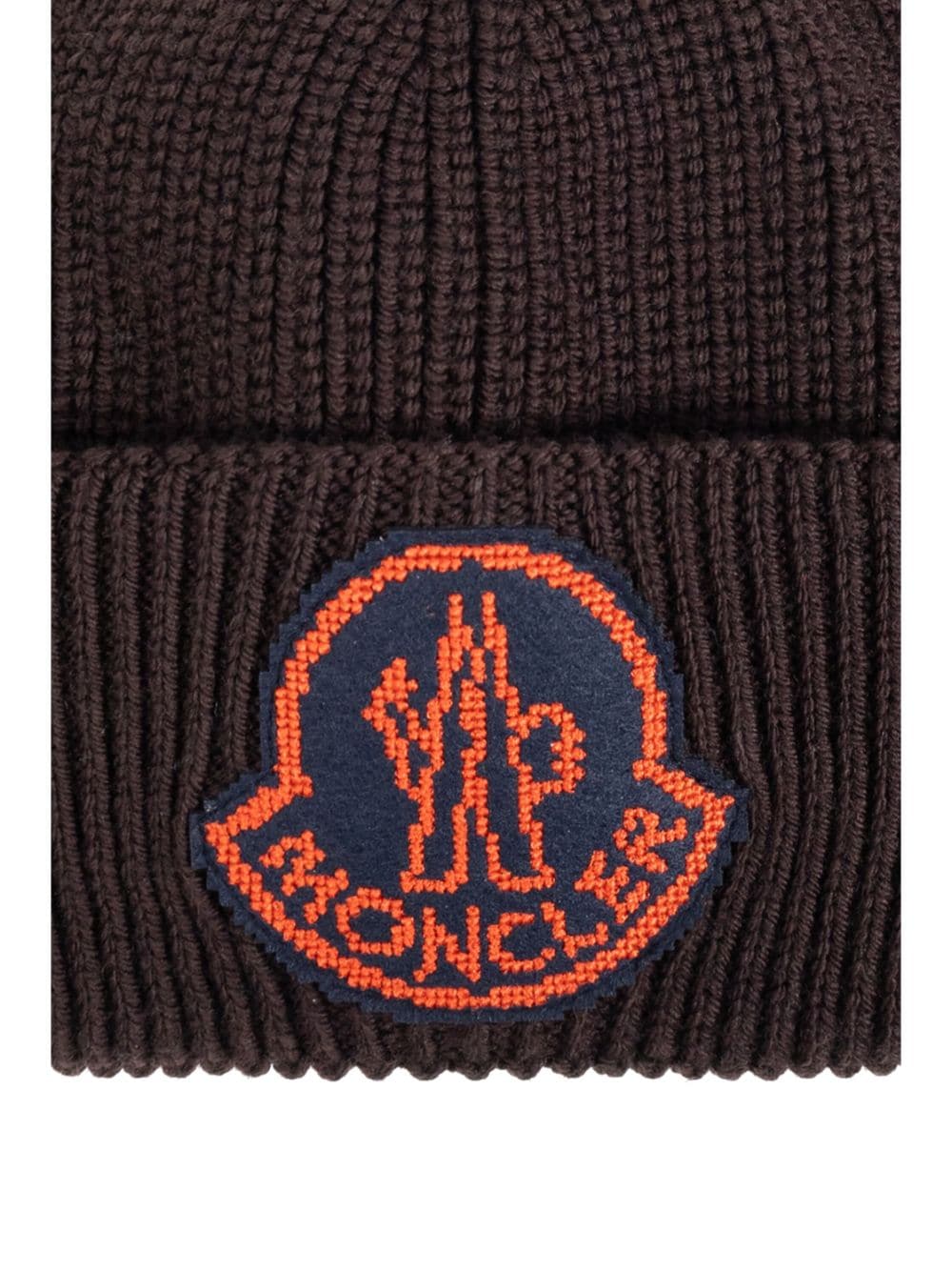 Shop Moncler Logo-patch Wool Beanie In Brown