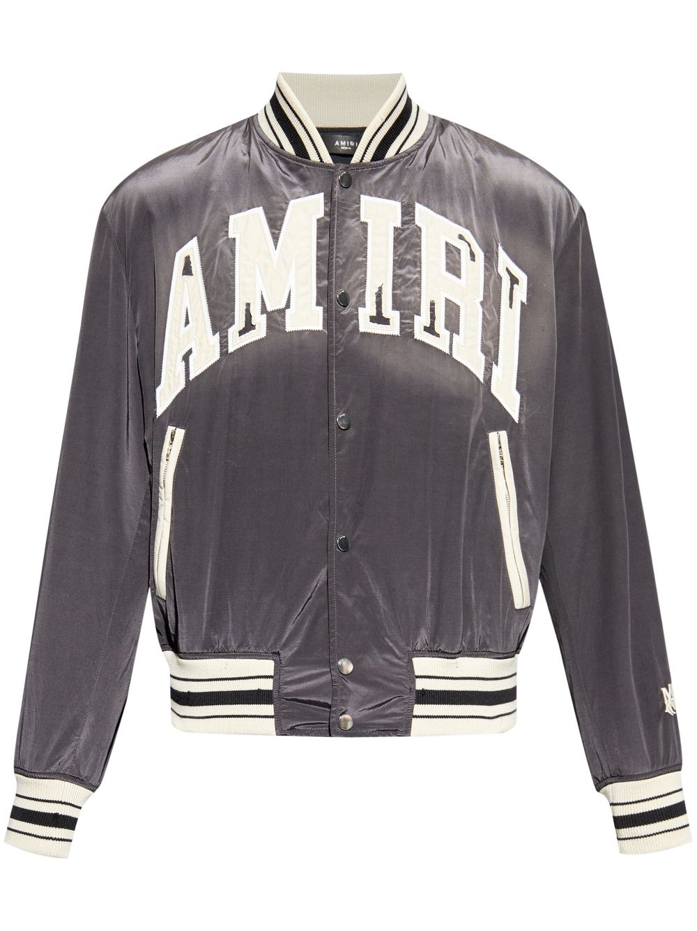 Shop Amiri Logo-embroidered Bomber Jacket In Grey