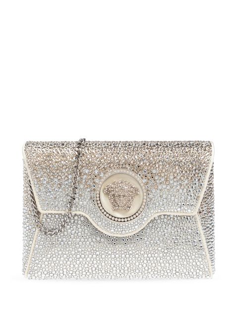 Versace La Medusa crystal-embellishment envelope clutch Women