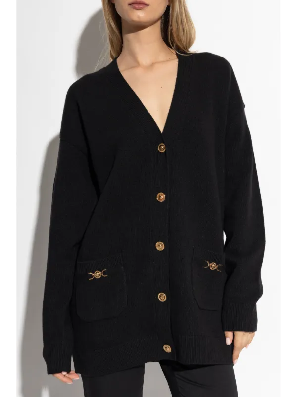 VERSACE 売れ筋商品|||ヴェルサーチ カーディガン アウター レディース Cardigans Black Cashmere-Blend Knit Boxy Cardigan Black | VERSACE US
