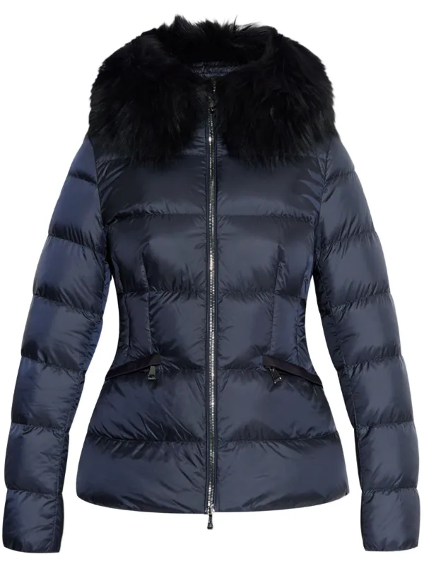 Moncler womens black jacket with fur hood best sale