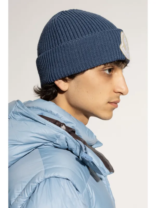 Moncler logo-patch virgin-wool Beanie Hat | Blue | FARFETCH Moncler logo-patch virgin-wool Beanie Hat | Blue | FARFETCH