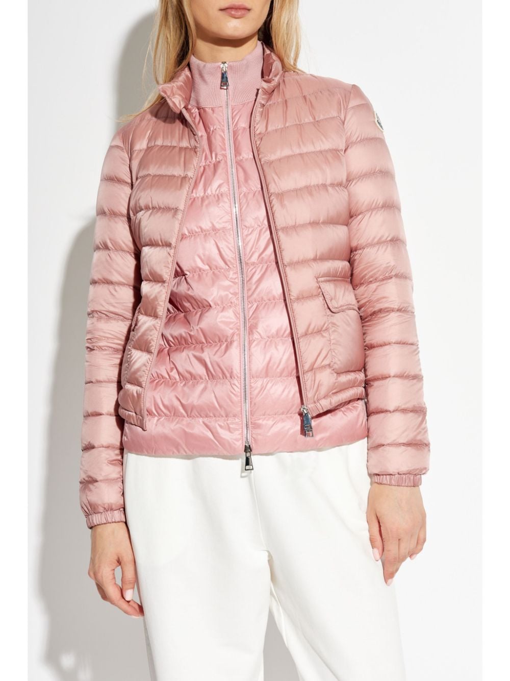 Shop Moncler Lans Down Jacket In Pink