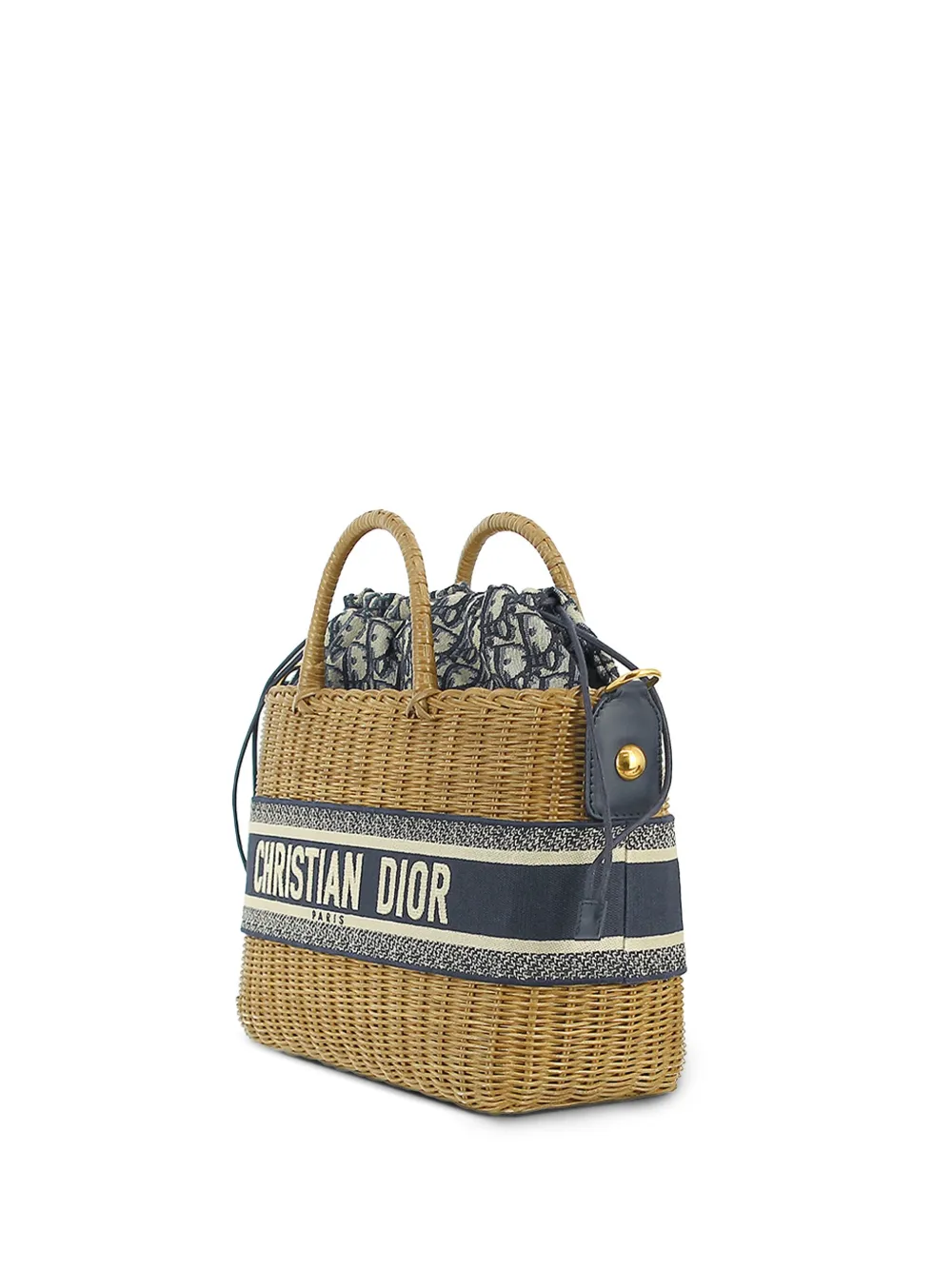 Pre-owned Dior 2020-2023 Oblique Wicker Basket Bag Satchel In Brown