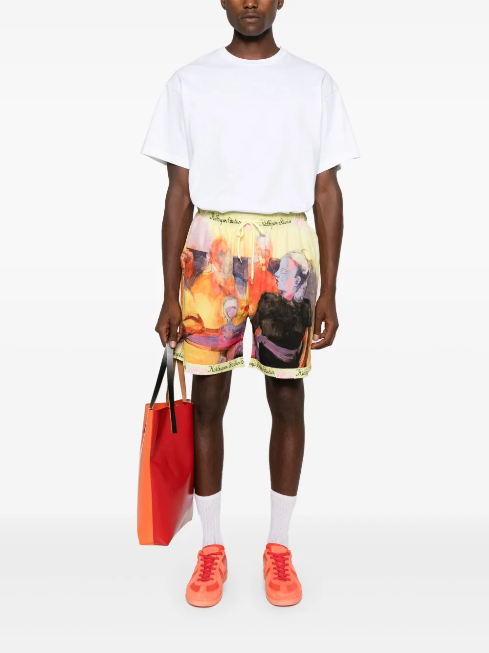 KidSuper Shorts met trekkoordtaille en grafische print - Geel