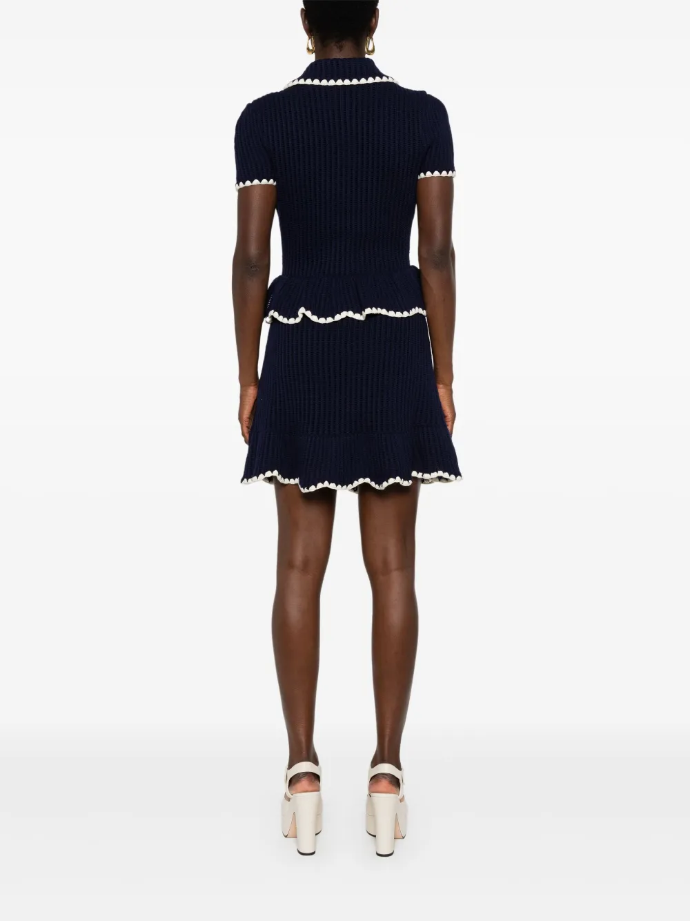 Self-Portrait Gehaakte flared mini-jurk Blauw