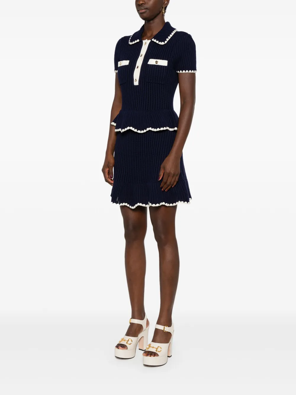 Self-Portrait Gehaakte flared mini-jurk Blauw