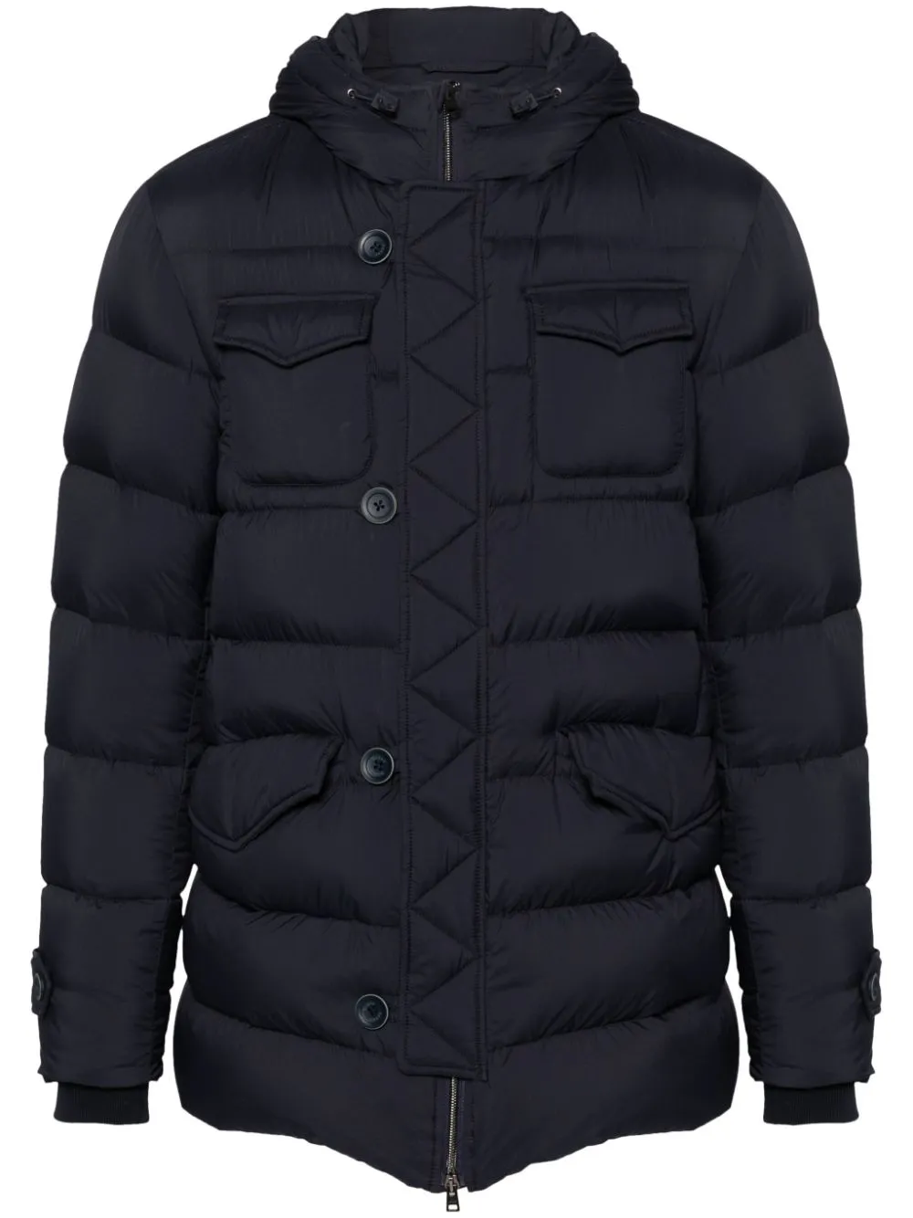 Herno Black Polyester Full-length Jacket In Blue