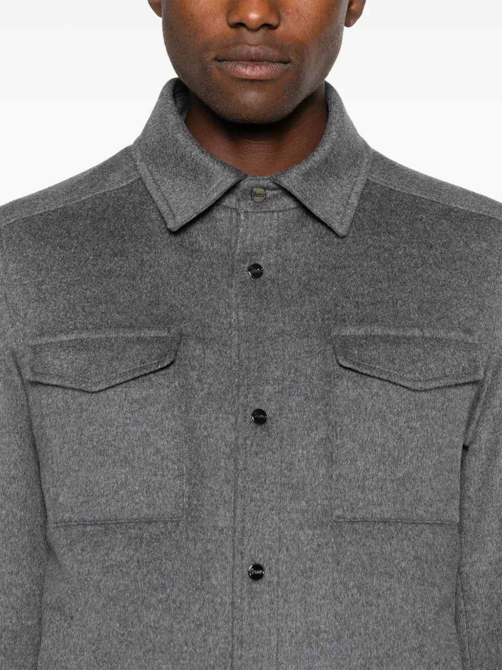 Herno pressstud Brushed Shirt Jacket Grey FARFETCH
