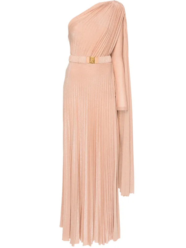 elisabetta franchi pleated dress Elisabetta Franchi one-shoulder Pleated Gown | Neutrals