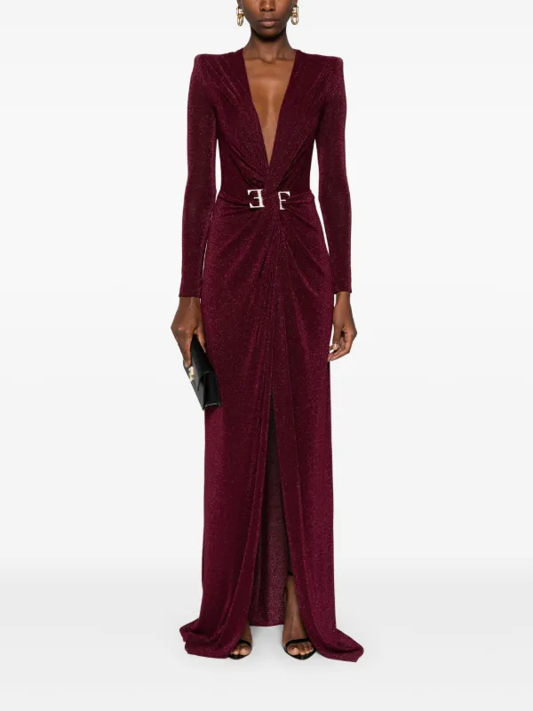 Elisabetta Franchi V neck Lurex Gown Red FARFETCH AE