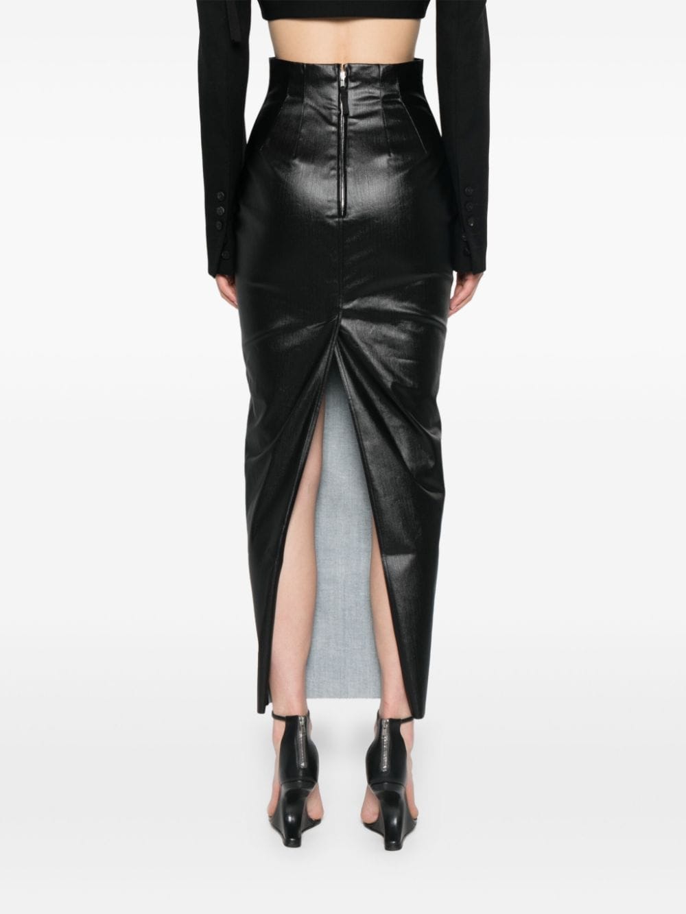 Shop Rick Owens Coated-denim Column Maxi Skirt In Black