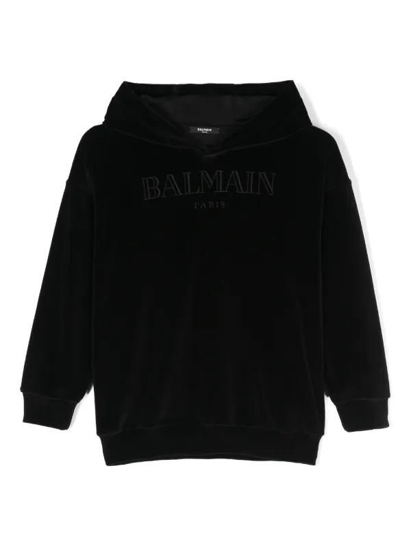 Balmain Kids embroidered logo Hoodie Black FARFETCH TR