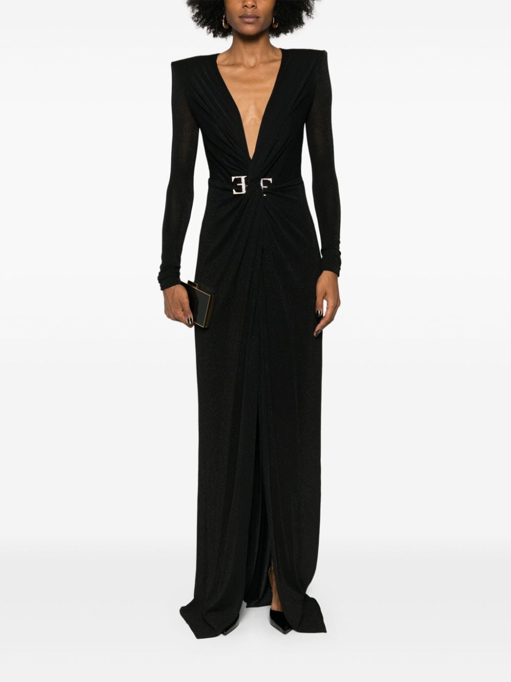 Elisabetta Franchi knot-detail lurex gown - Zwart