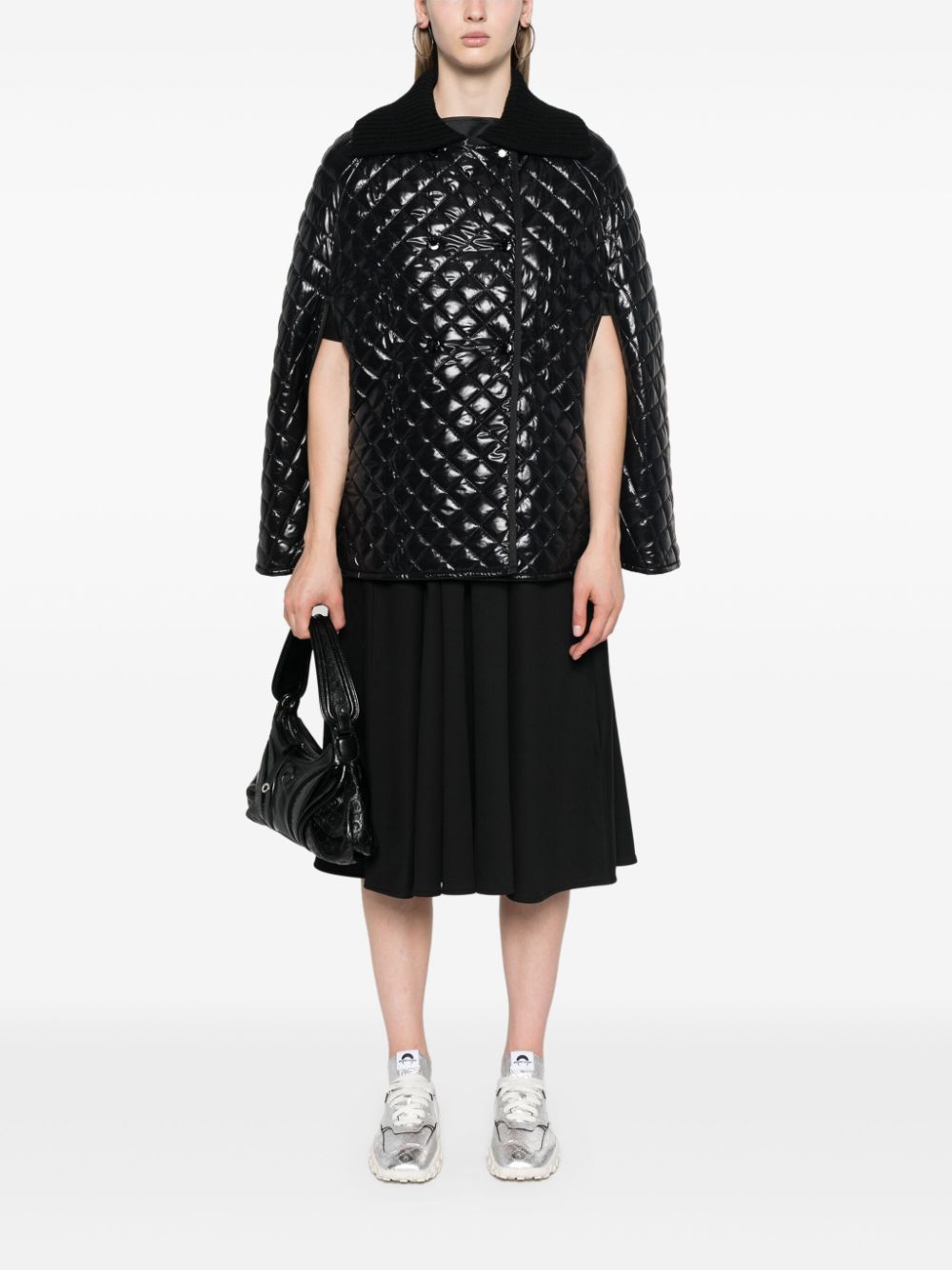 Shop Moncler Quilted Down Cape In Black