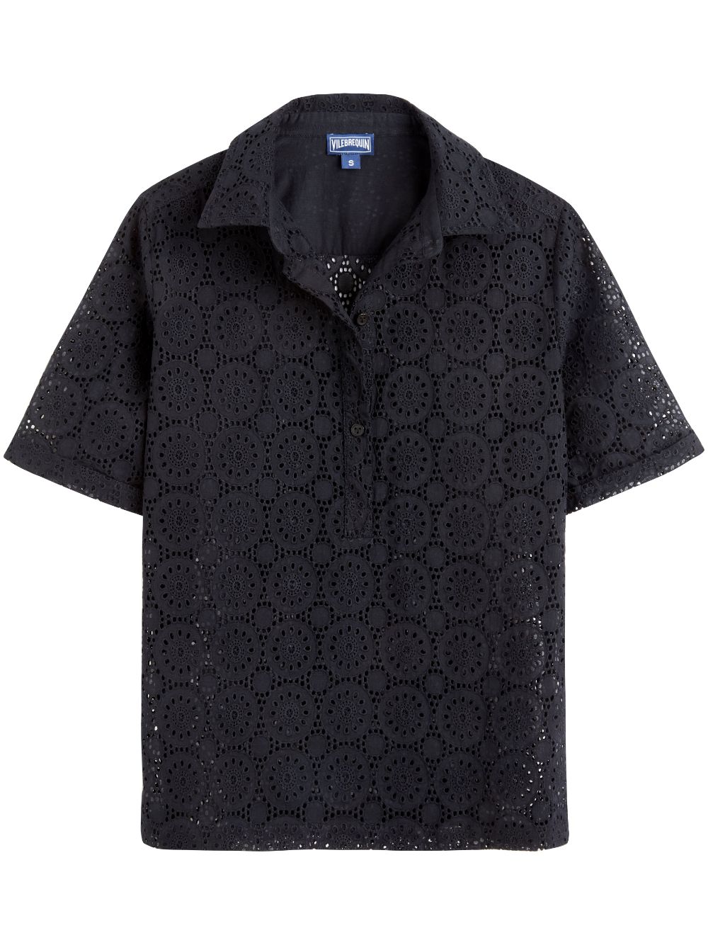 Vilebrequin broderie-anglaise cotton polo top - Black