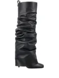 The Attico layered knee-high leather boots - Black