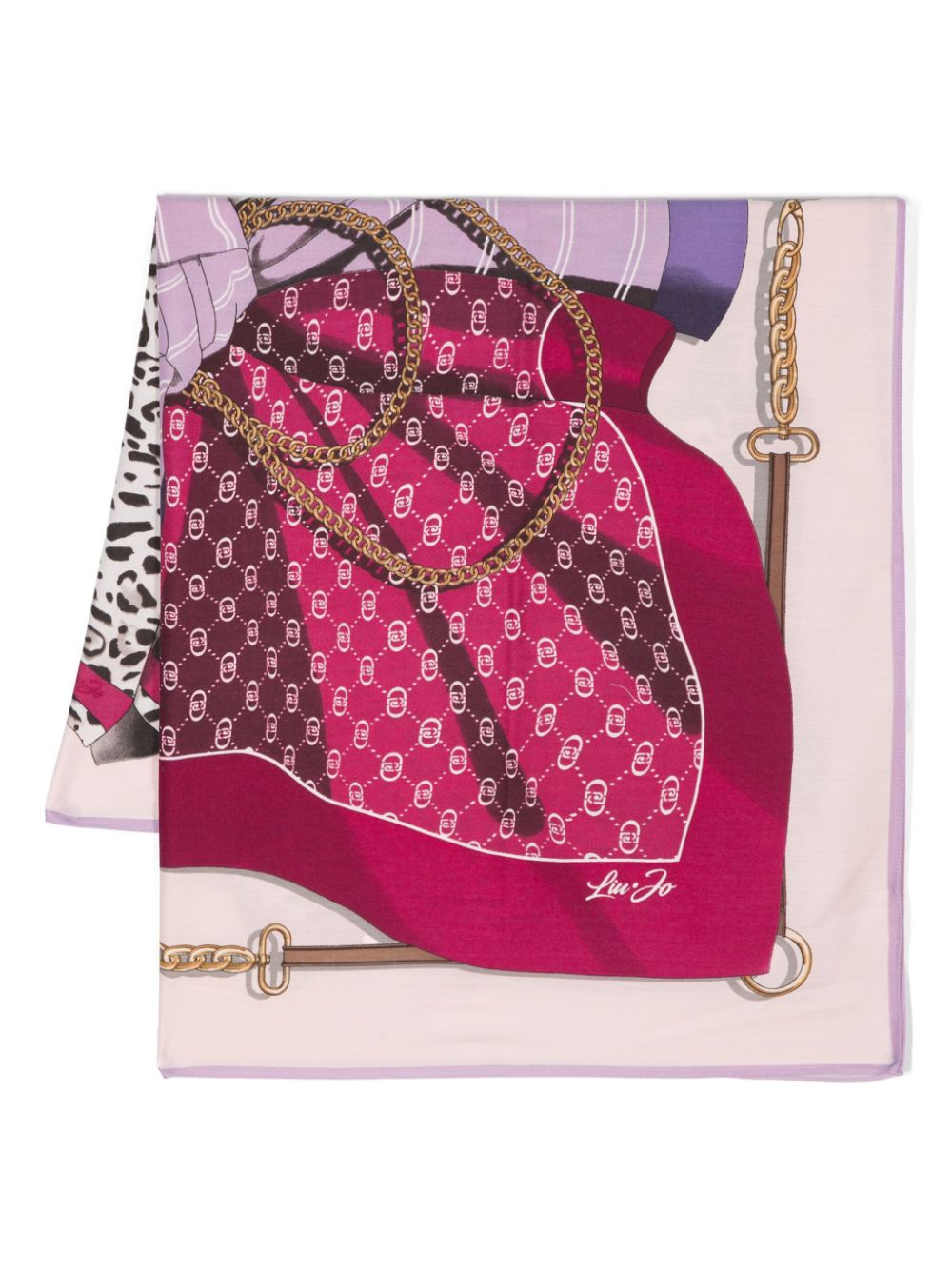 Liu •jo Mix-print Satin Scarf In Pink