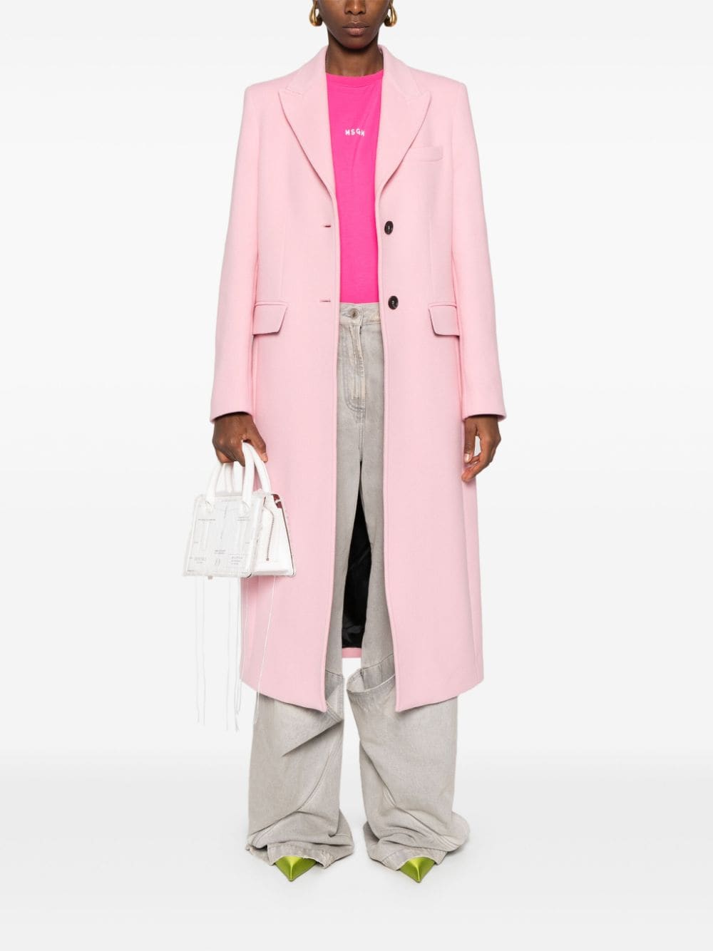 Shop Msgm Single-breasted Coat In Pink