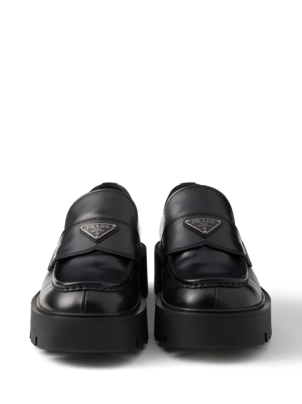 Prada Brushed Leather Loafers | Black | FARFETCH PL