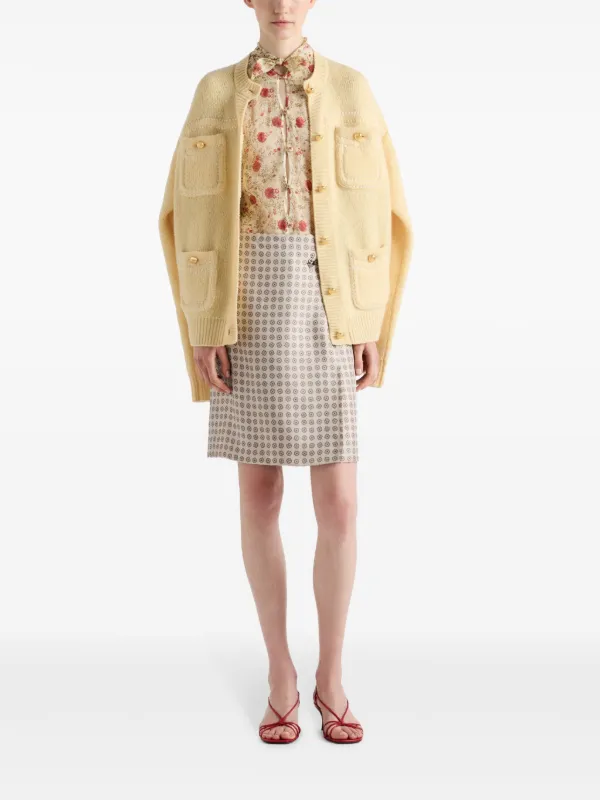 【ナチュラルでモダン】PRADA コットン混ジレ キャメルブラウン Prada マルチポケット カシミアカーディガン | イエロー