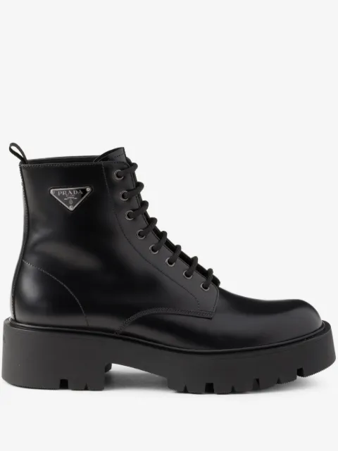 Prada logo plaque leather combat boots 