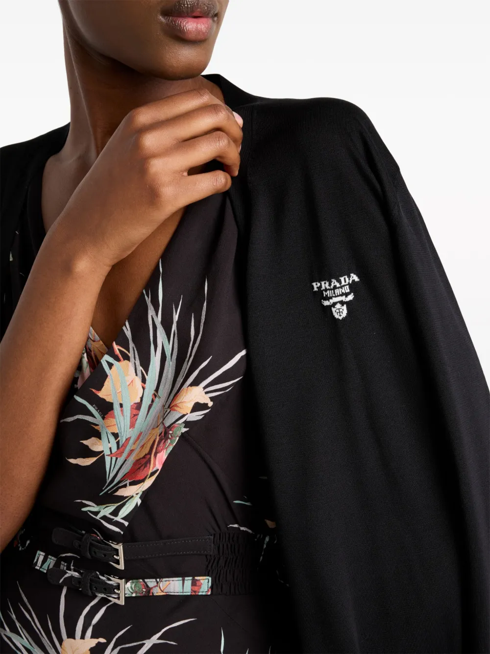 Prada Midi-jurk met bloemen jacquard Zwart
