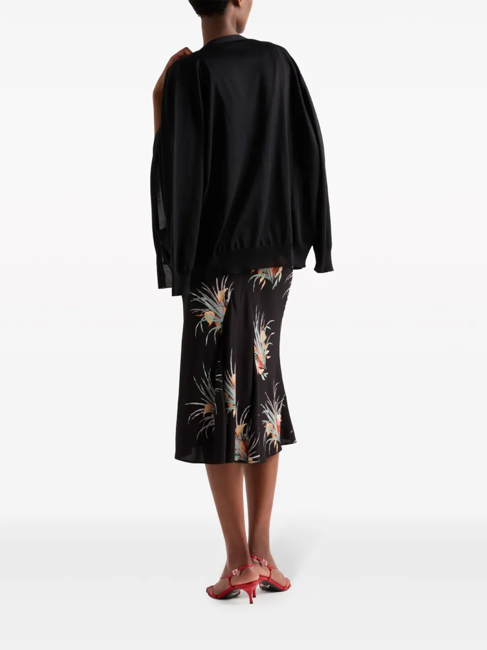 Prada Midi-jurk met bloemen jacquard Zwart
