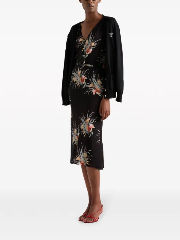 Prada Midi-jurk Met Bloemen Jacquard Zwart FARFETCH NL