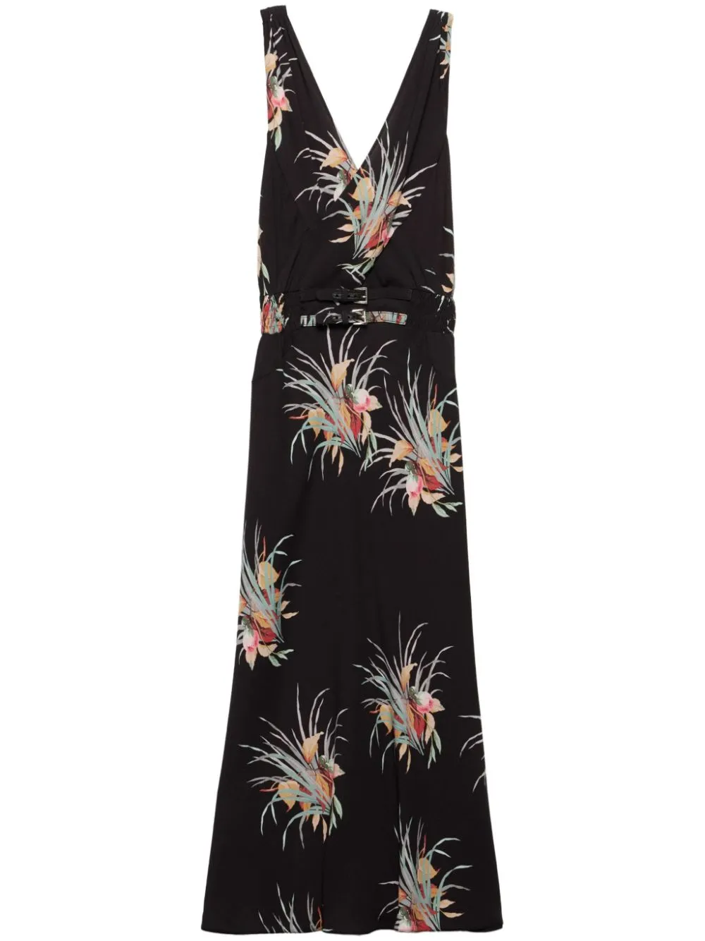 Prada Floral-jacquard Midi Dress In Black