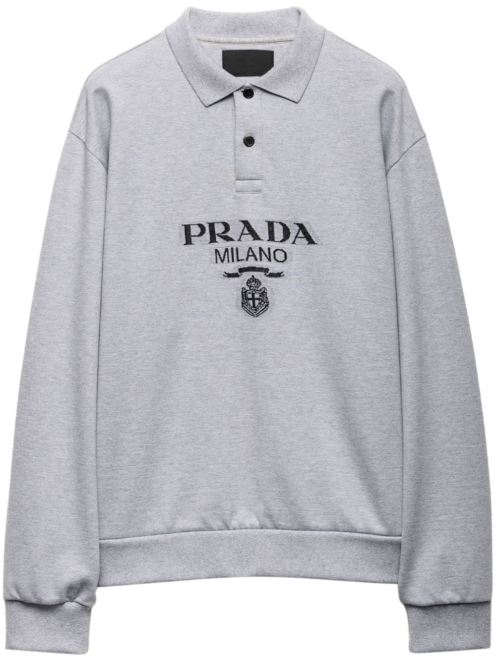 Shop Prada Jacquard-knitted Logo Polo Shirt In Grau