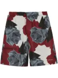 Undercover rose-print tafetta shorts - Red