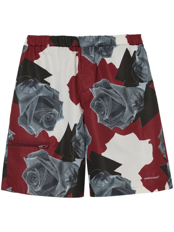Undercover UP1D4505 ローズプリント ショートパンツ Undercover ローズプリント ショートパンツ | レッド | FARFETCH JP
