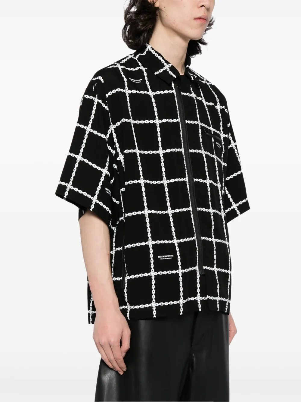 Undercover graphic-print zip-up shirt Zwart