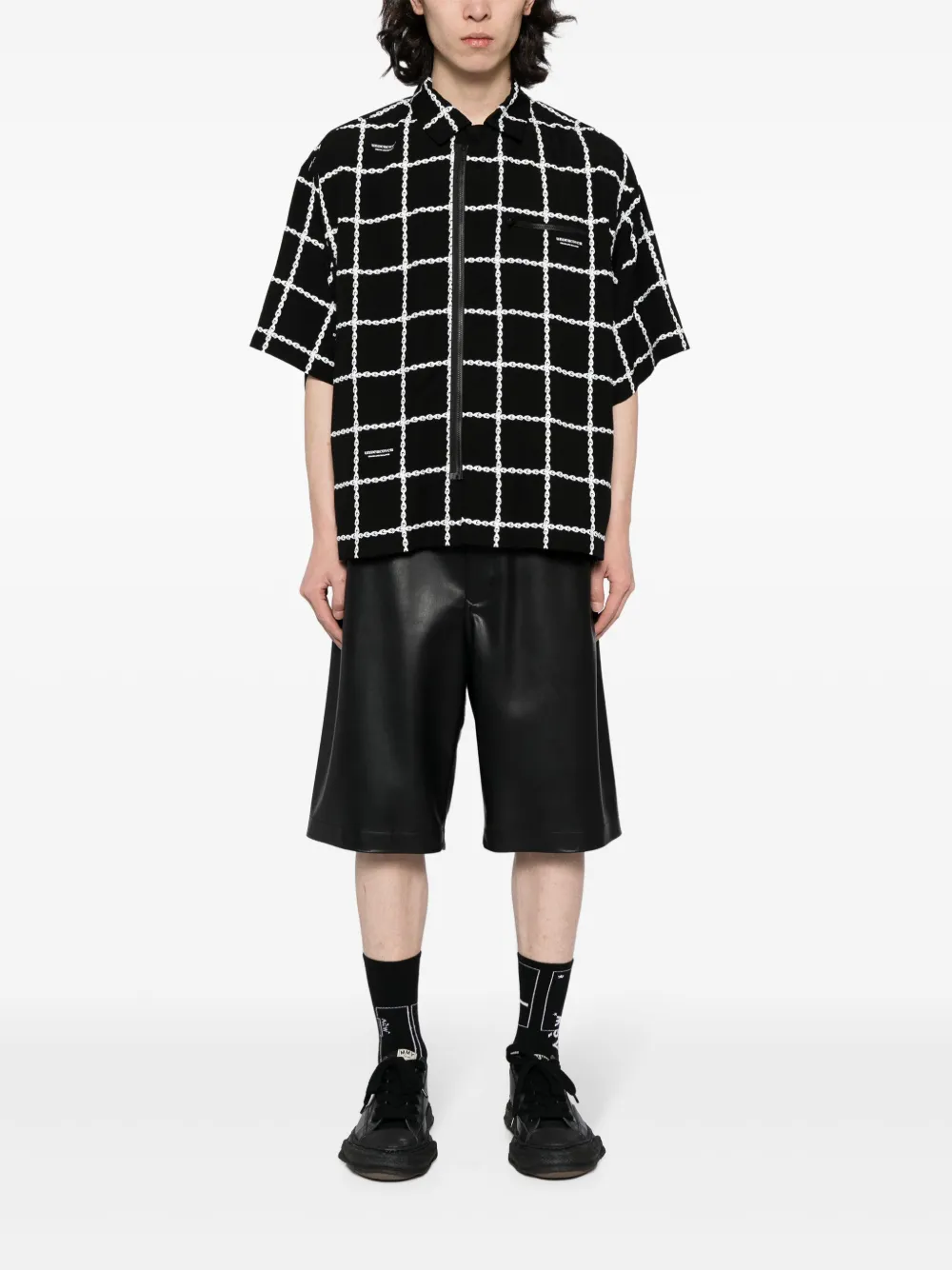 Undercover graphic-print zip-up shirt Zwart