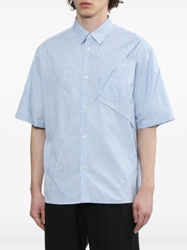 Undercover crease-detail Striped Cotton Shirt | Blue