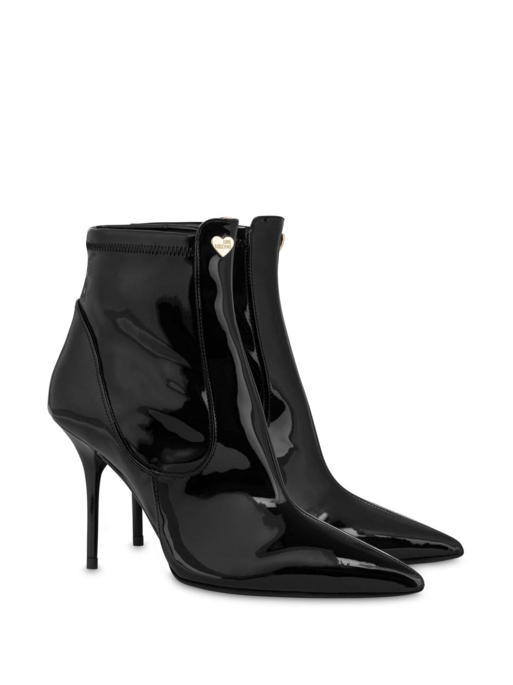 Shop Love Moschino Pointed-toe Patent-finish Ankle Boots In Black