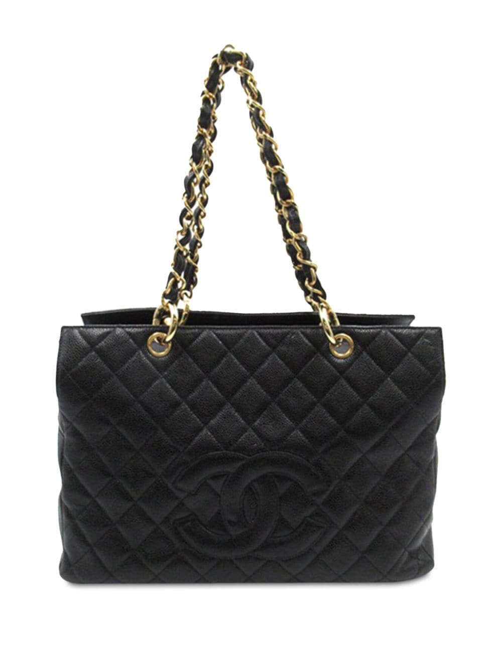 Pre-owned Chanel 2002-2003 Cc Quilted Caviar Tote Bag In Black