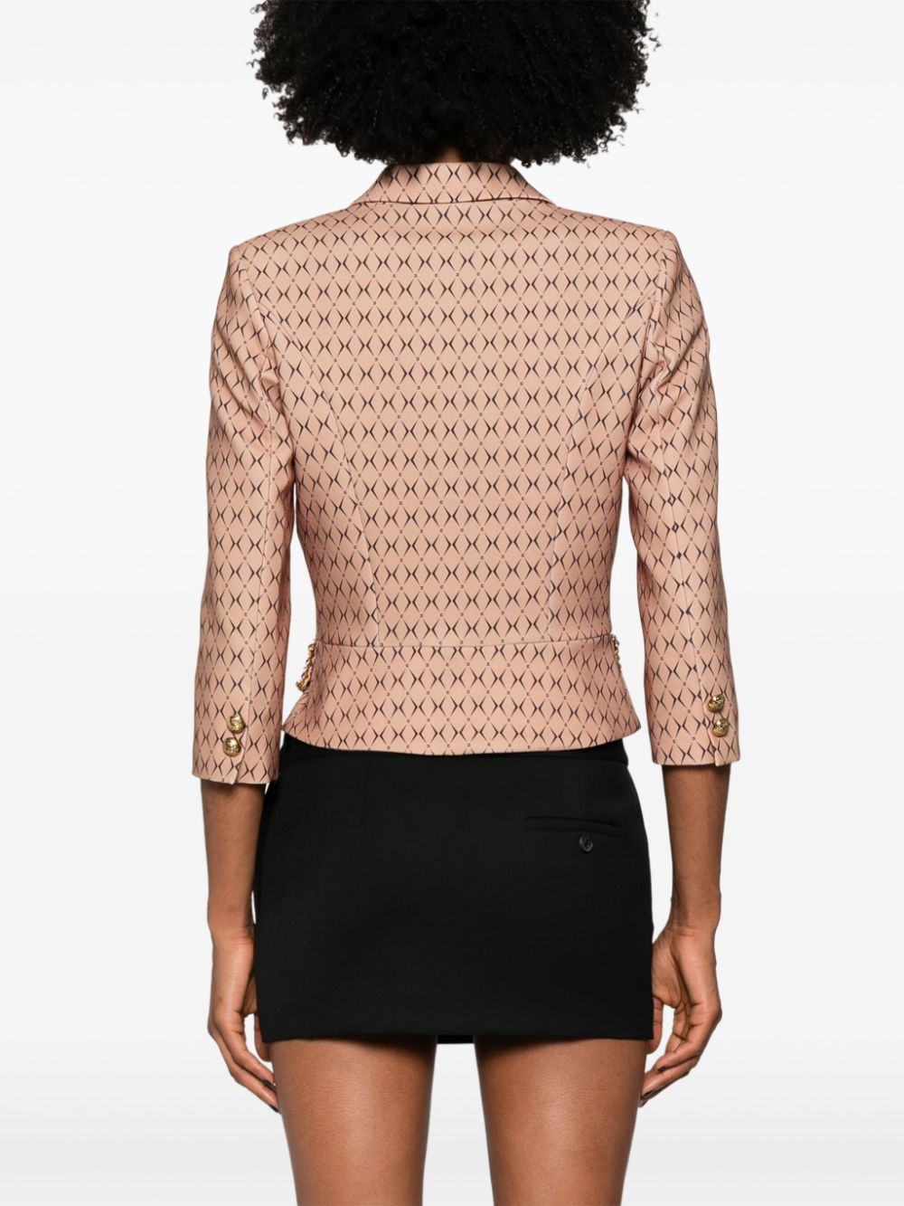 Shop Elisabetta Franchi Diamond-print Cropped Jacket In Neutrals